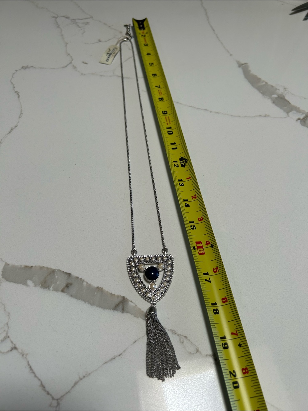 Lucky Silver Navy and Pearl Necklace - Picture 3 of 9